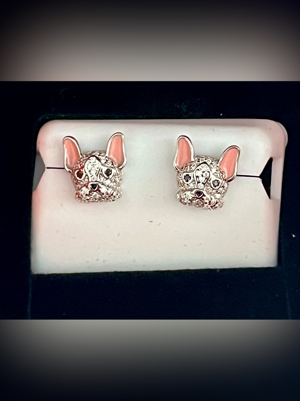 🆕 Dog 🐶 Head Earrings- Enamel, Sterling, 1ctwt Moissanite - $300 Retail value